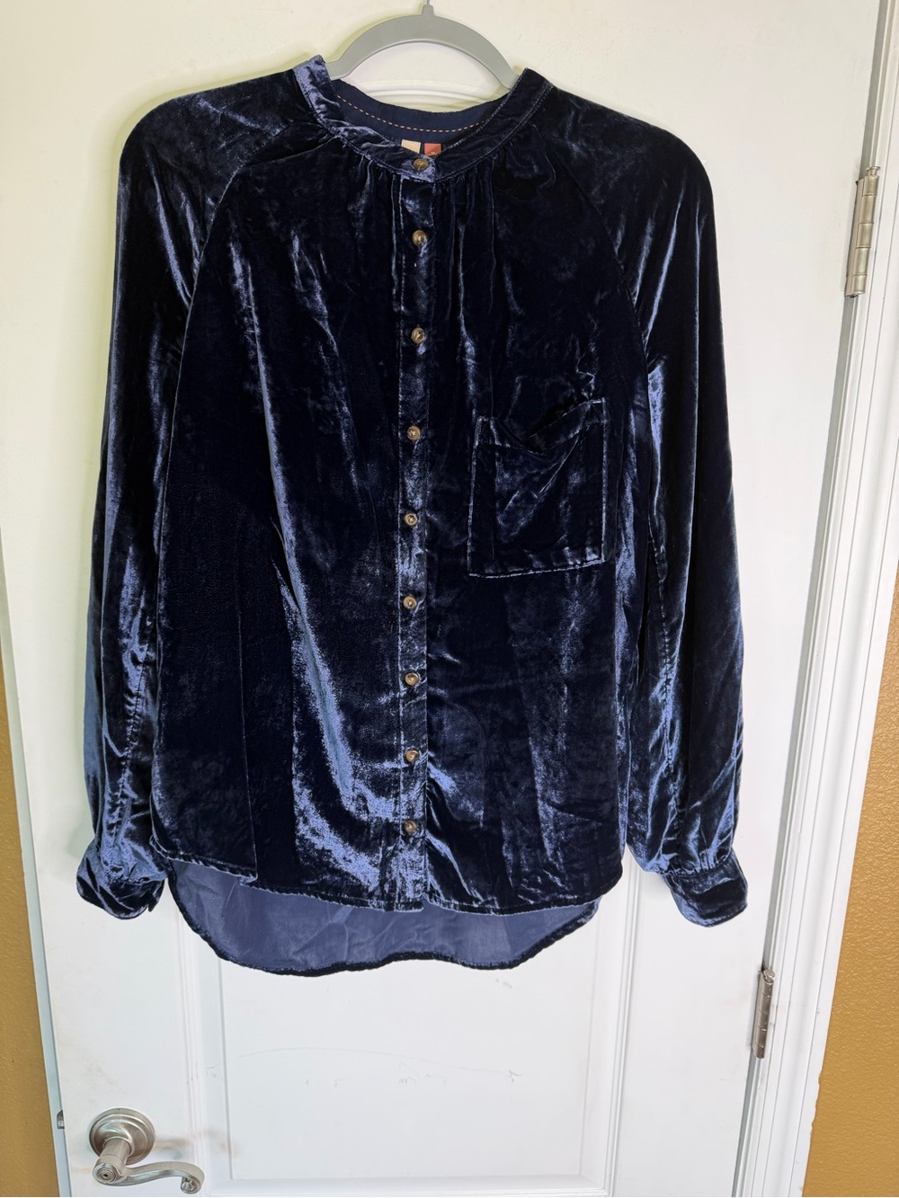Anthropologie Pilcro Navy Velvet Femme Button-Front Shirt. Size M